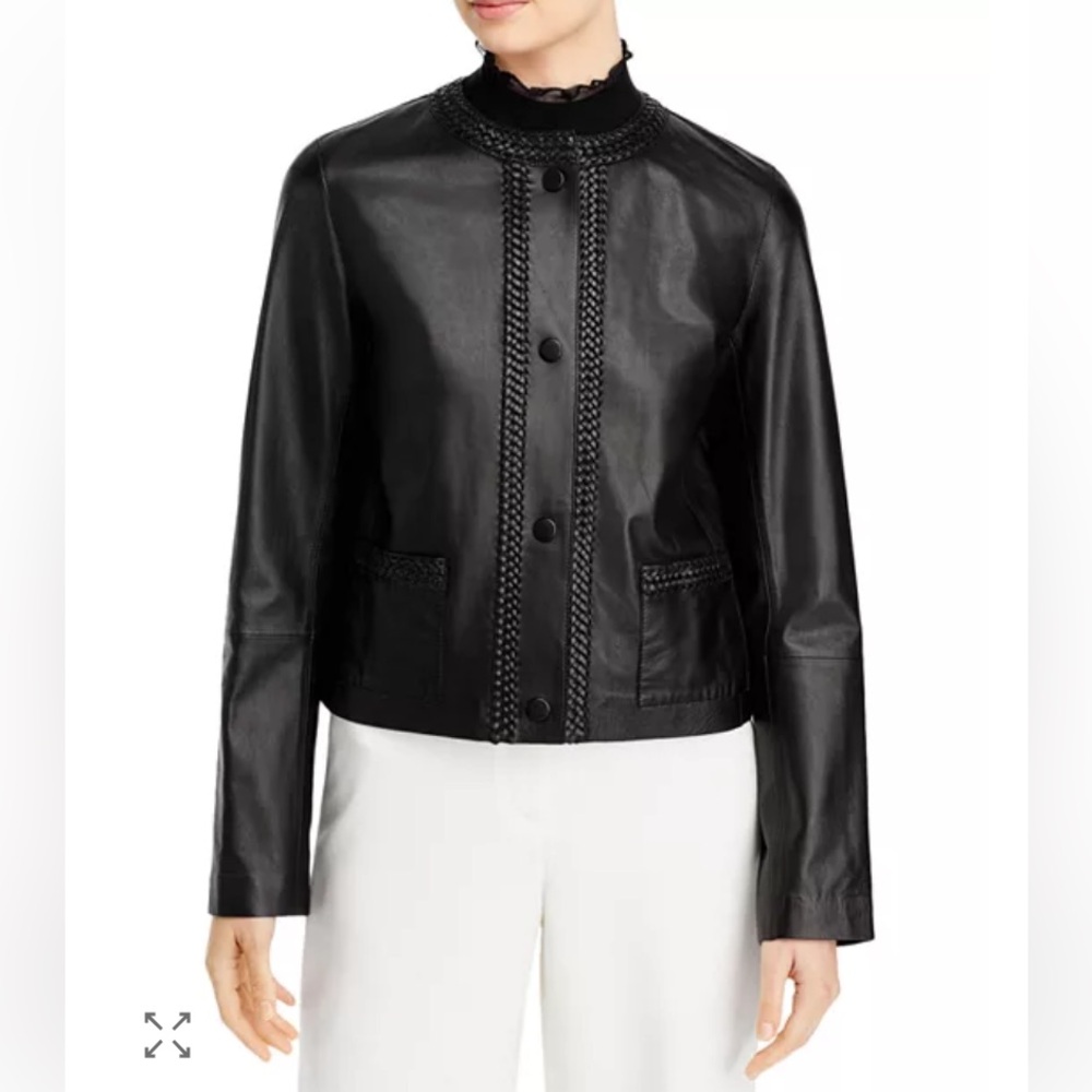Lafayette 148 NY Alden Braided Trim Lambskin Leather Jacket 3X Excellent - Picture 12 of 14